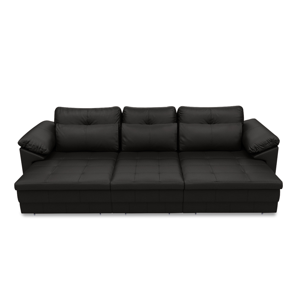 Sofá Retrátil Manual Sala de Estar Nolan Bipartido 332cm Conforto Premium em Couro Preto Brilho G58 - Gran Belo