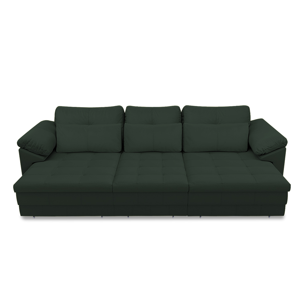 Sofá Retrátil Manual Sala de Estar Nolan Bipartido 332cm Conforto Premium em Couro Verde G58 - Gran Belo