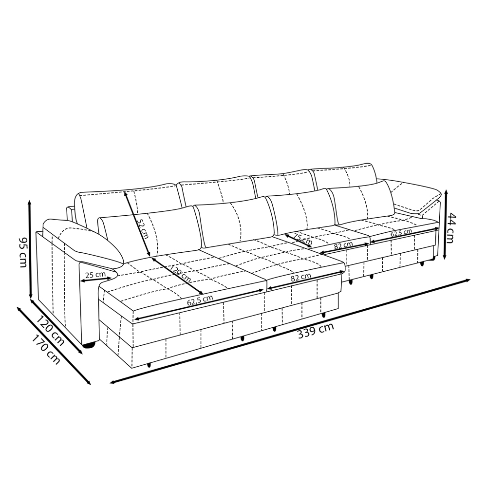 Sofá Retrátil Manual Sala de Estar Nolan Bipartido 339cm Conforto Premium em Couro Bege G58 - Gran Belo