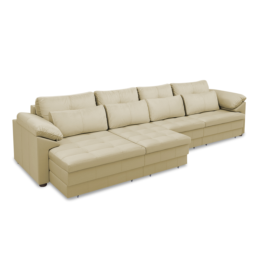 Sofá Retrátil Manual Sala de Estar Nolan Bipartido 339cm Conforto Premium em Couro Bege G58 - Gran Belo