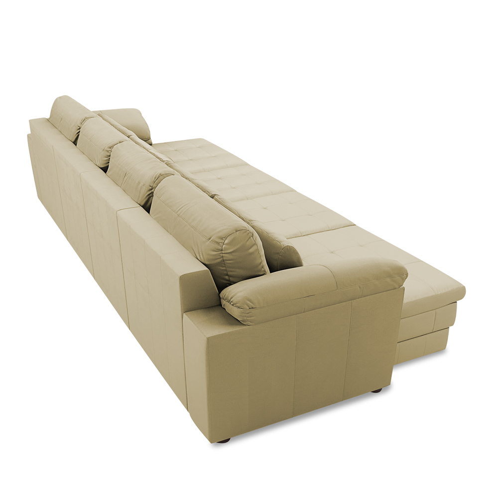Sofá Retrátil Manual Sala de Estar Nolan Bipartido 339cm Conforto Premium em Couro Bege G58 - Gran Belo