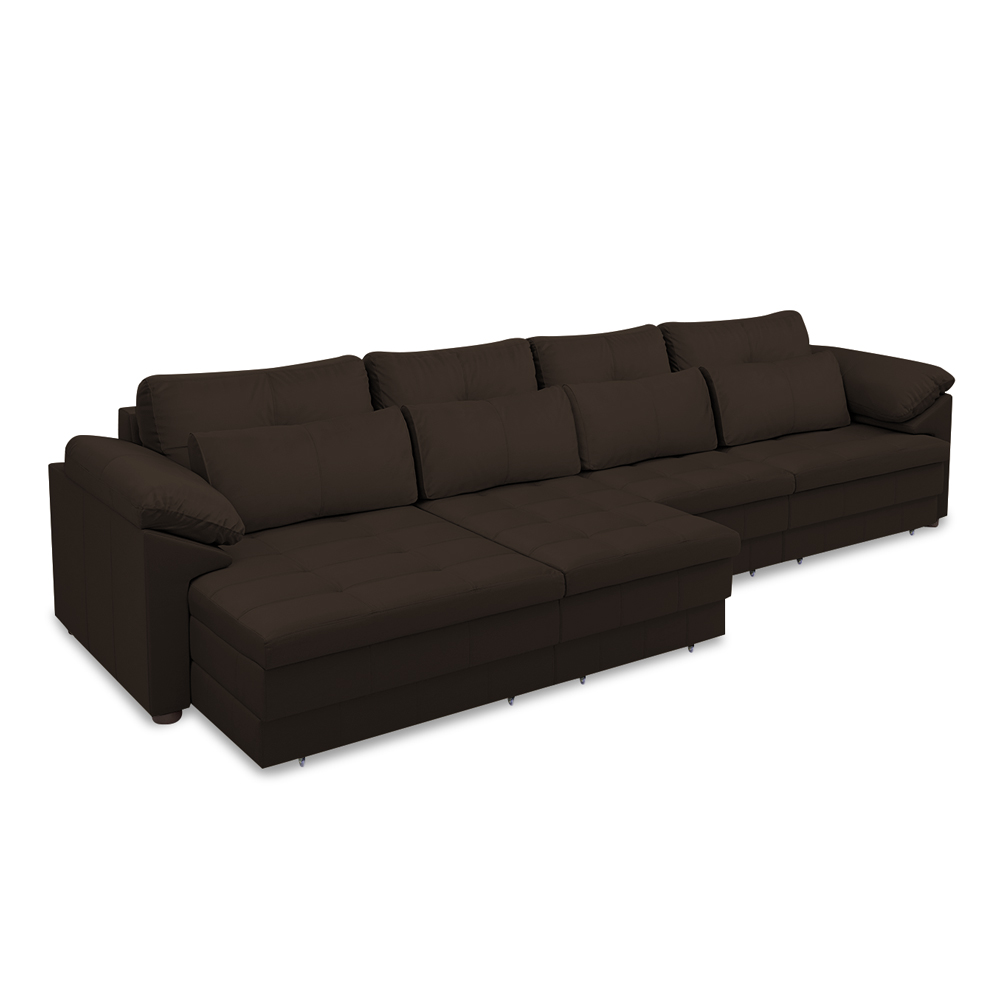 Sofá Retrátil Manual Sala de Estar Nolan Bipartido 339cm Conforto Premium em Couro Marrom G58 - Gran Belo