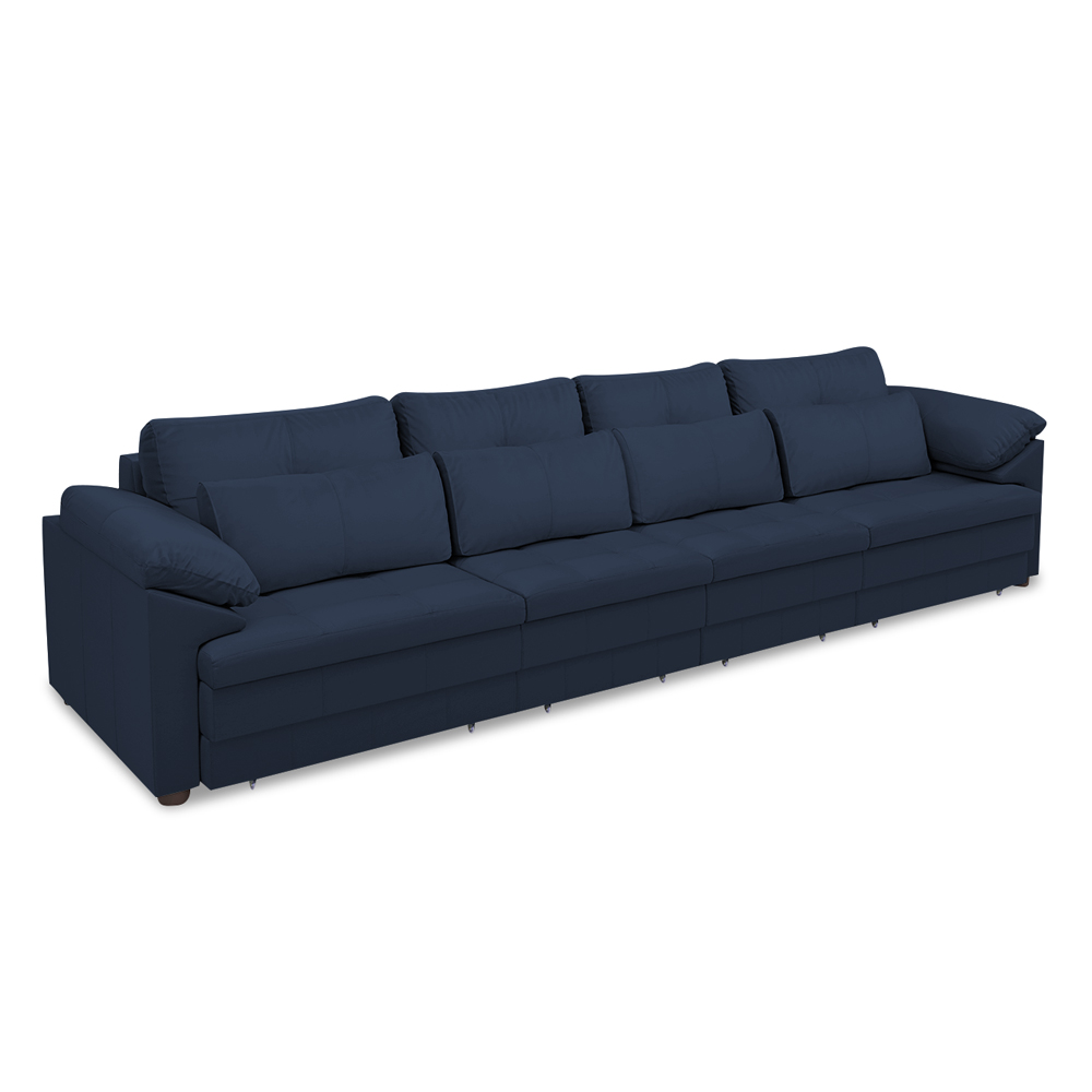 Sofá Retrátil Manual Sala de Estar Nolan Bipartido 379cm Conforto Premium em Couro Azul Marinho G58 - Gran Belo
