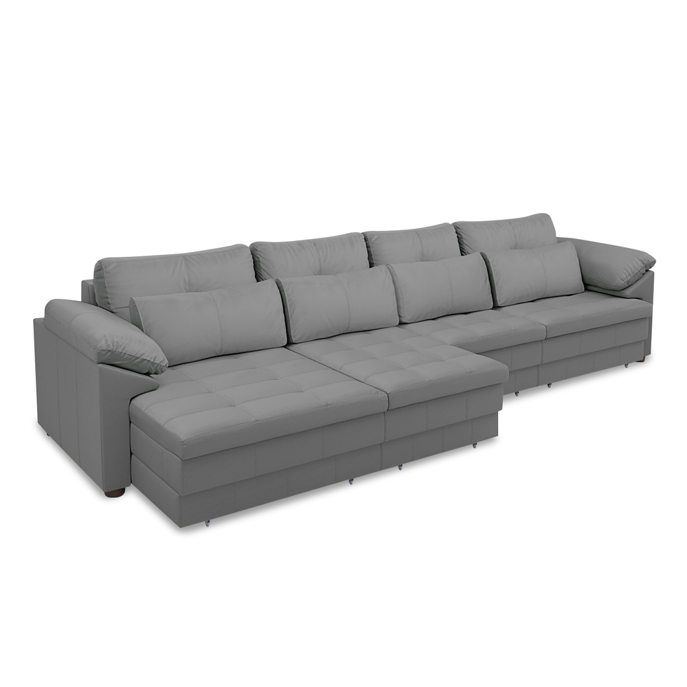 Sofá Retrátil Manual Sala de Estar Nolan Bipartido 379cm Conforto Premium em Couro Cinza G58 - Gran Belo