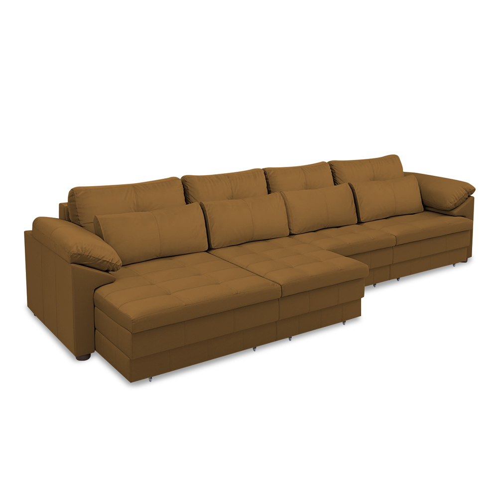 Sofá Retrátil Manual Sala de Estar Nolan Bipartido 379cm Conforto Premium em Couro Mel G58 - Gran Belo