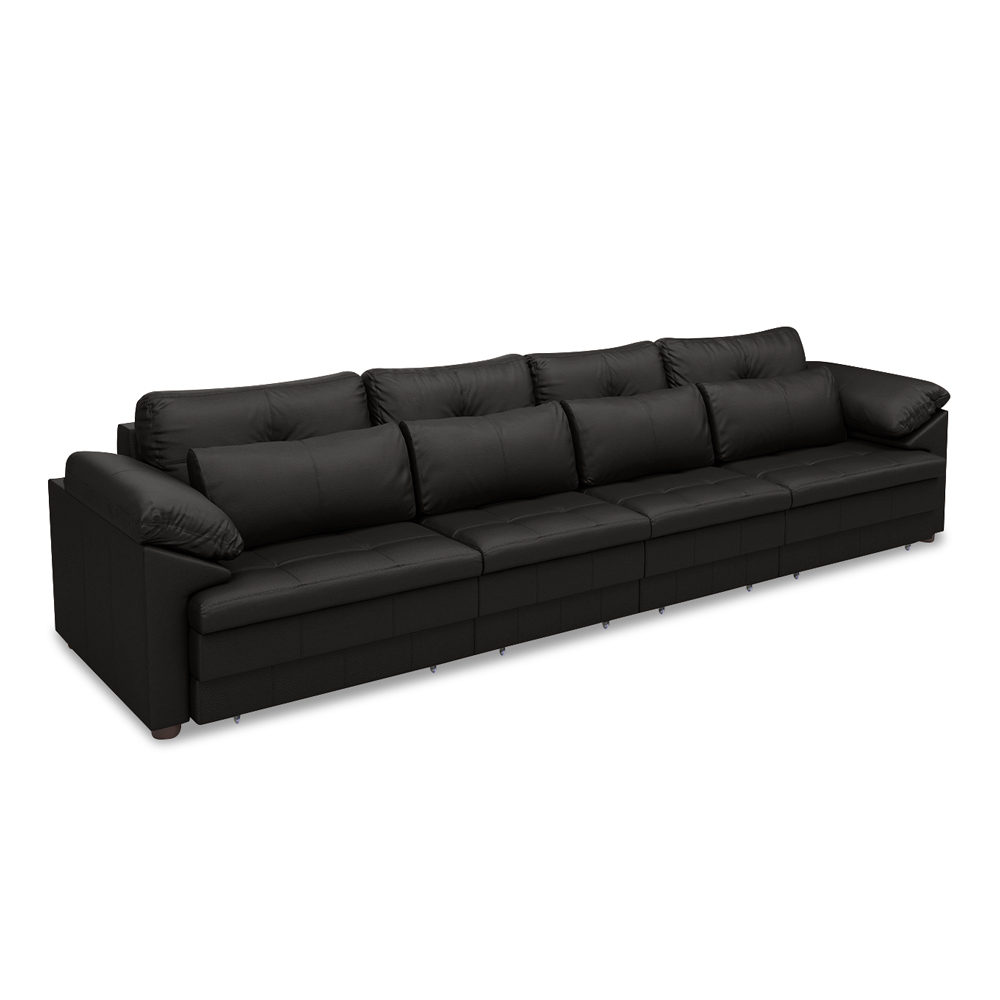 Sofá Retrátil Manual Sala de Estar Nolan Bipartido 379cm Conforto Premium em Couro Preto Brilho G58 - Gran Belo