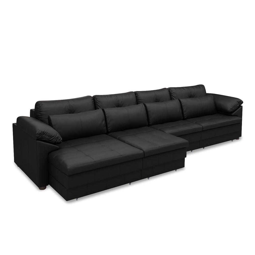 Sofá Retrátil Manual Sala de Estar Nolan Bipartido 379cm Conforto Premium em Couro Preto Brilho G58 - Gran Belo