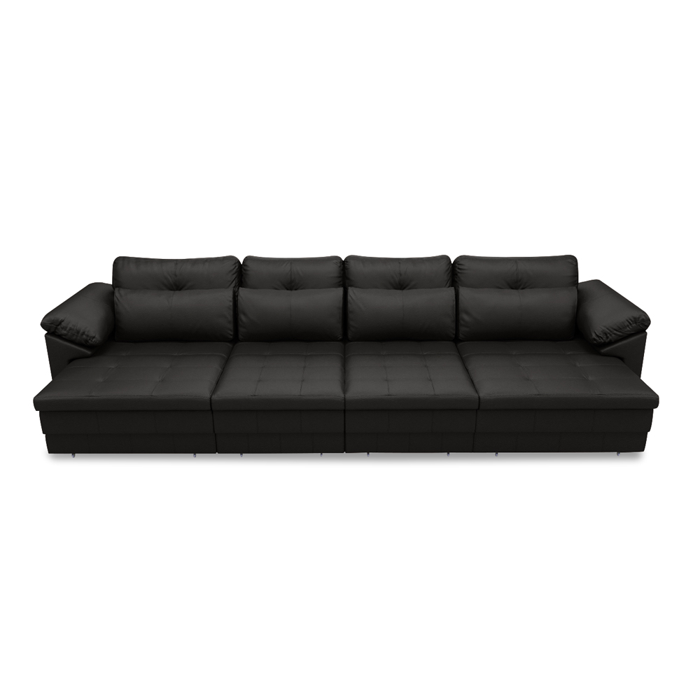 Sofá Retrátil Manual Sala de Estar Nolan Bipartido 379cm Conforto Premium em Couro Preto Brilho G58 - Gran Belo