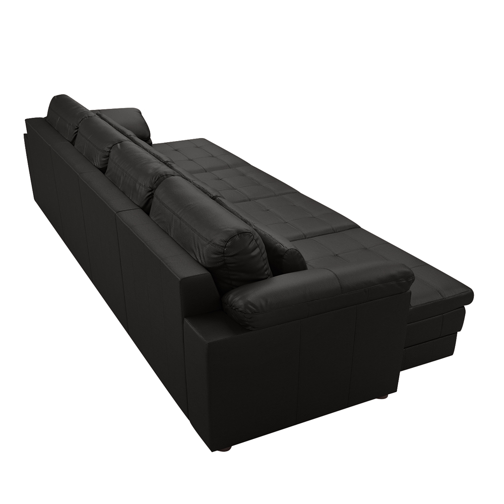 Sofá Retrátil Manual Sala de Estar Nolan Bipartido 379cm Conforto Premium em Couro Preto Brilho G58 - Gran Belo