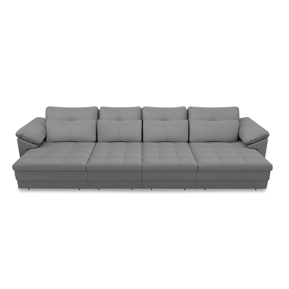 Sofá Retrátil Manual Sala de Estar Nolan Bipartido 414cm Conforto Premium em Couro Cinza G58 - Gran Belo