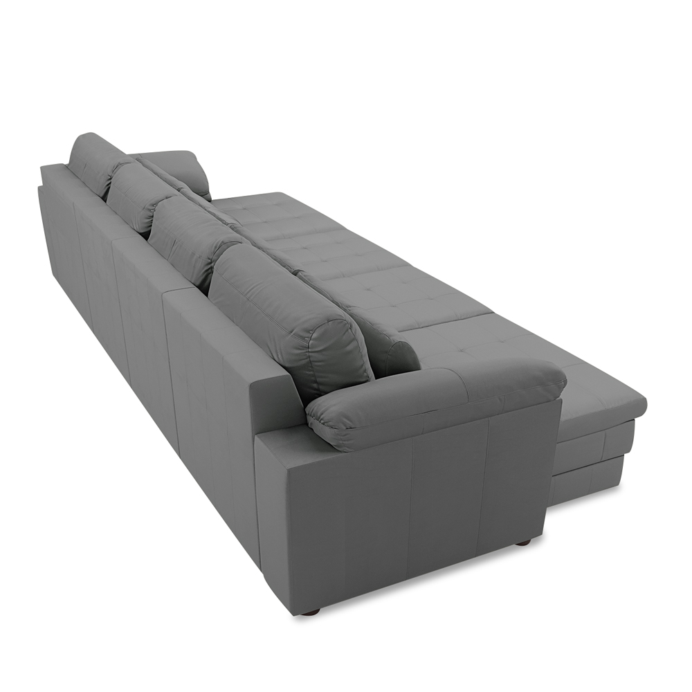 Sofá Retrátil Manual Sala de Estar Nolan Bipartido 414cm Conforto Premium em Couro Cinza G58 - Gran Belo