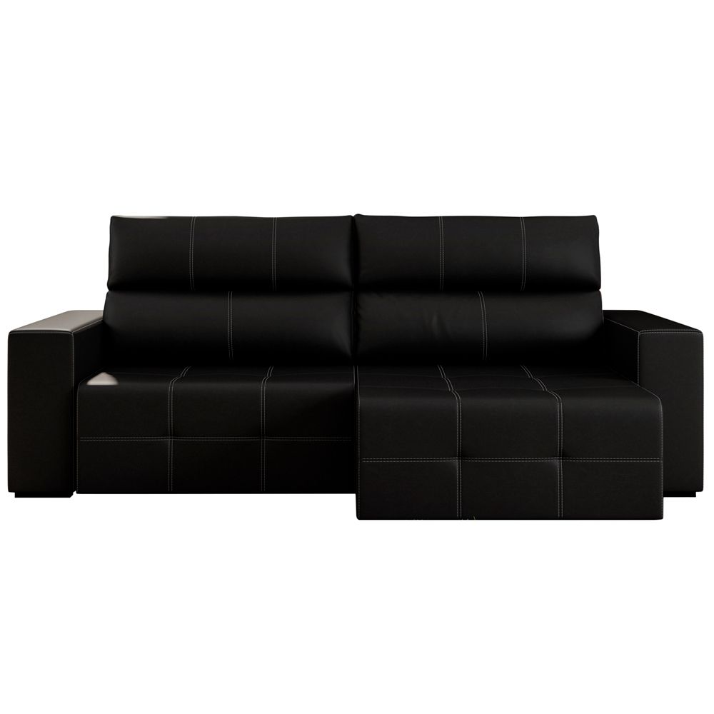 Sofá Retrátil Reclinável 3 Lugares Sala de Estar 244cm Russo Couro Preto G52 - Gran Belo