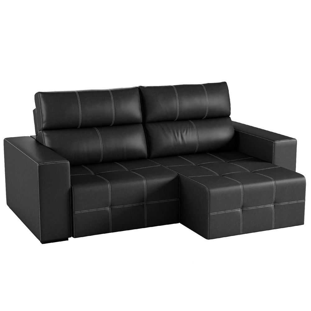 Sofá Retrátil Reclinável 4 Lugares Sala de Estar 264cm Russo Couro Preto G52 - Gran Belo