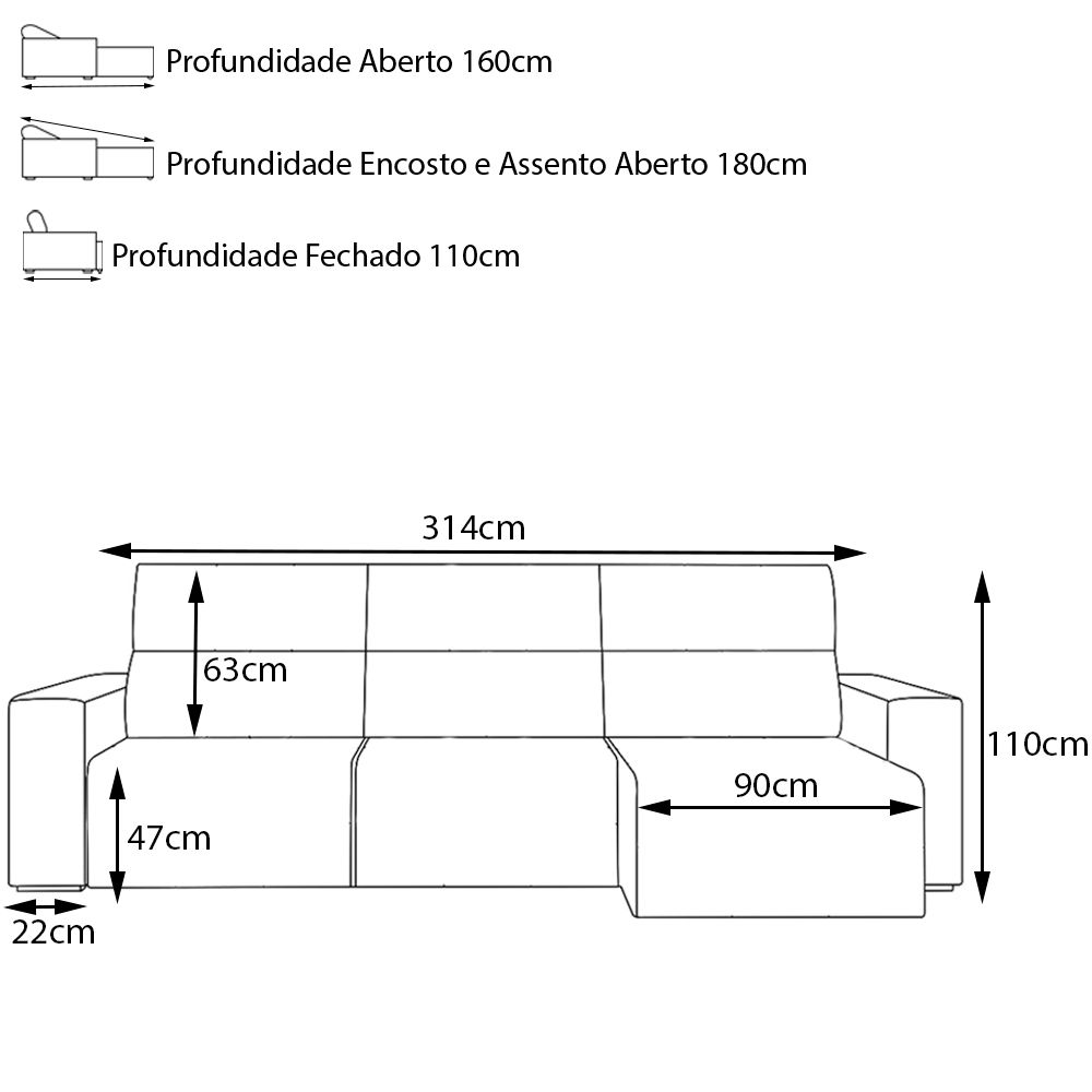 Sofá Retrátil Reclinável 5 Lugares Sala de Estar 314cm Russo Couro Caramelo G52 - Gran Belo
