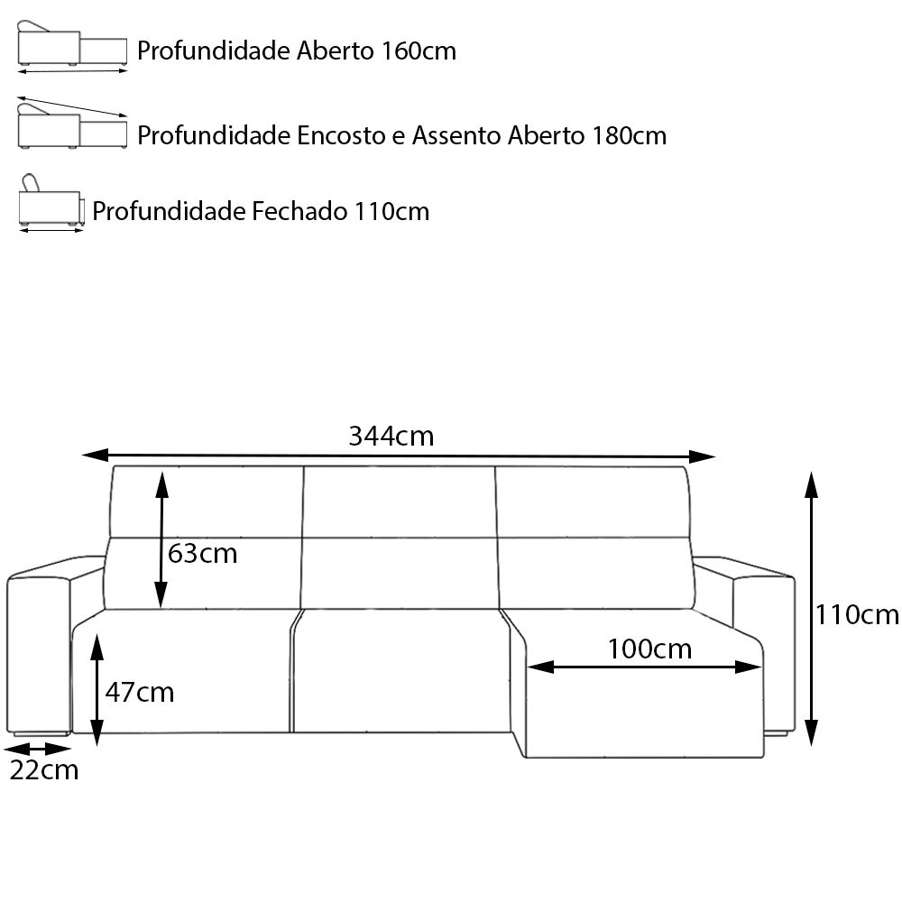 Sofá Retrátil Reclinável 5 Lugares Sala de Estar 344cm Russo Couro Caramelo G52 - Gran Belo