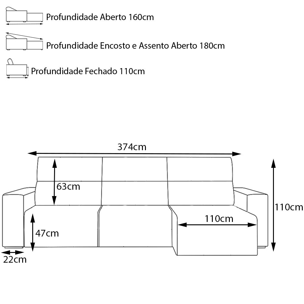 Sofá Retrátil Reclinável 6 Lugares Sala de Estar 374cm Russo Couro Caramelo G52 - Gran Belo