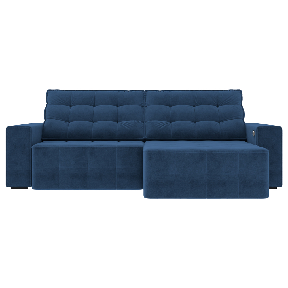 Sofá Retrátil e Reclinável 274cm com USB Elliot Suede Azul Marinho G52 - Gran Belo