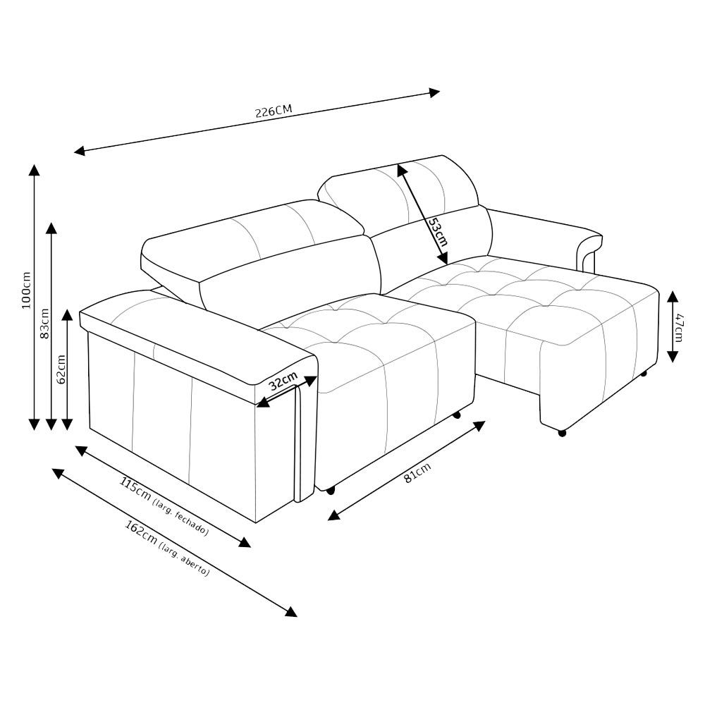Sofá Retrátil e Reclinável 3 Lugares Maitê 226 cm Couro Camel G43 - Gran Belo