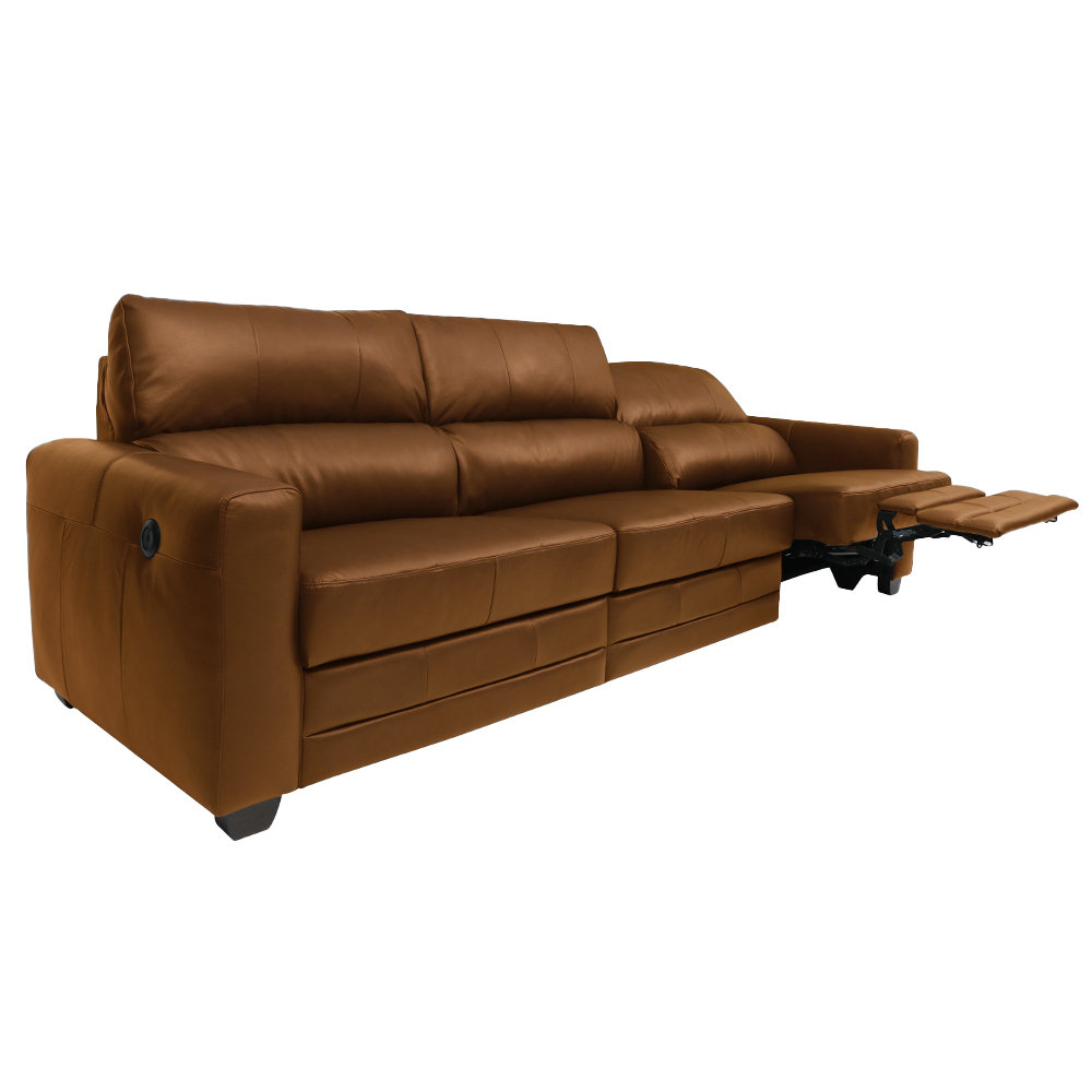 Sofá Sala de Cinema Elétrico Maldivas Reclinável Retrátil 4 Lugares 281cm Couro Caramelo Brilho G40 - Gran Belo