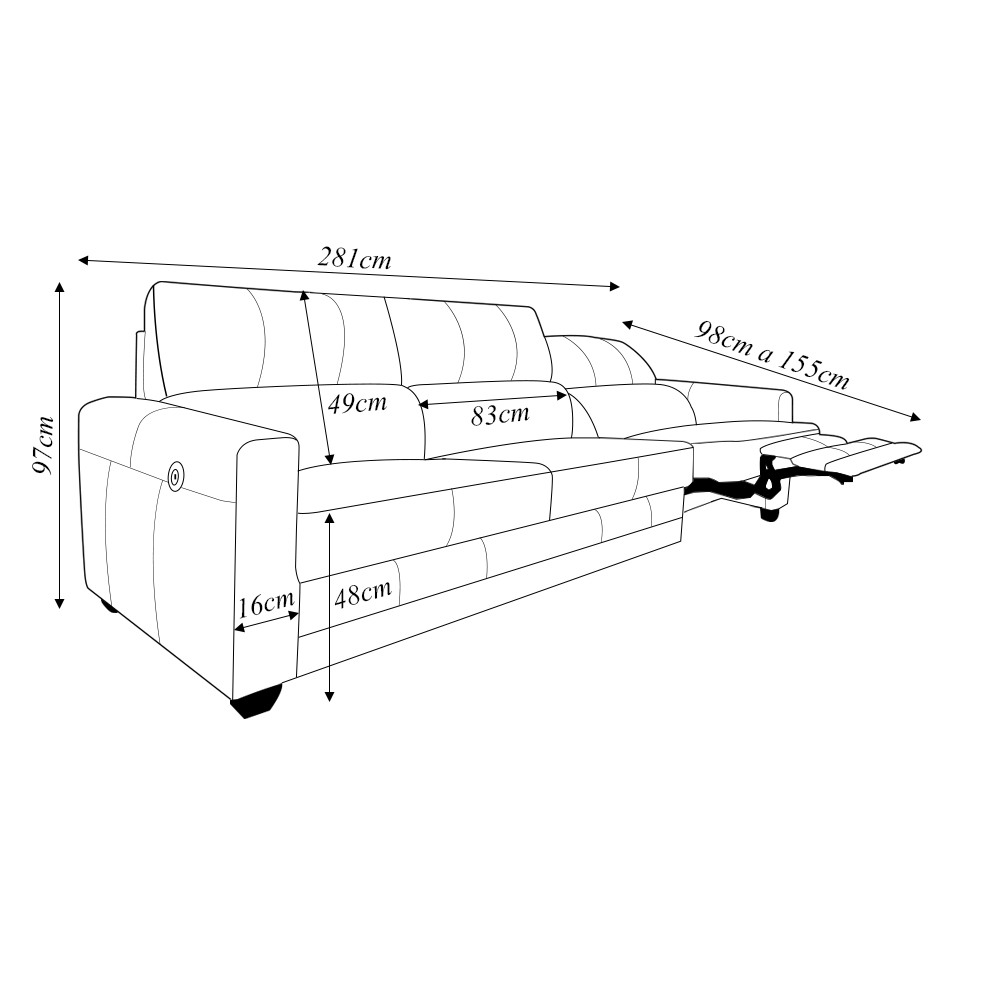 Sofá Sala de Cinema Elétrico Maldivas Reclinável Retrátil 4 Lugares 281cm Couro Creme G40 - Gran Belo