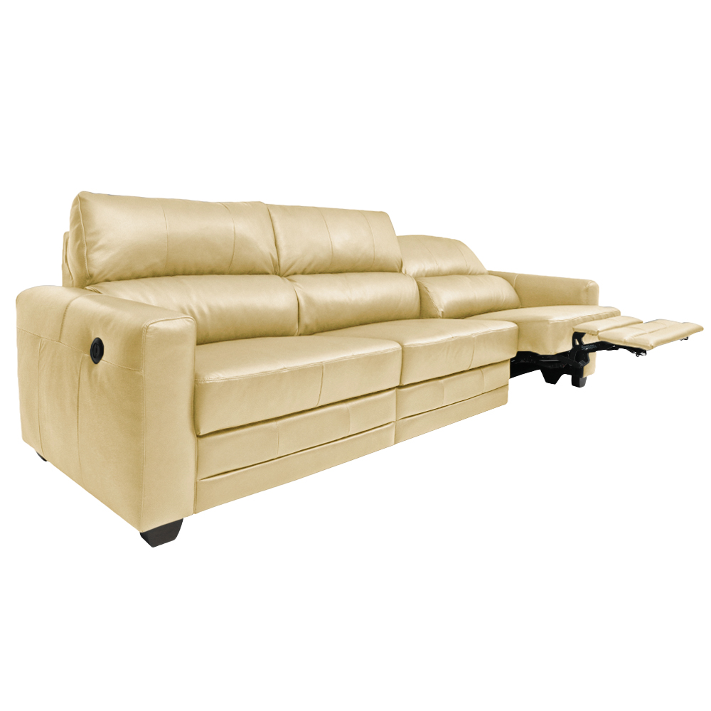 Sofá Sala de Cinema Elétrico Maldivas Reclinável Retrátil 4 Lugares 281cm Couro Creme G40 - Gran Belo