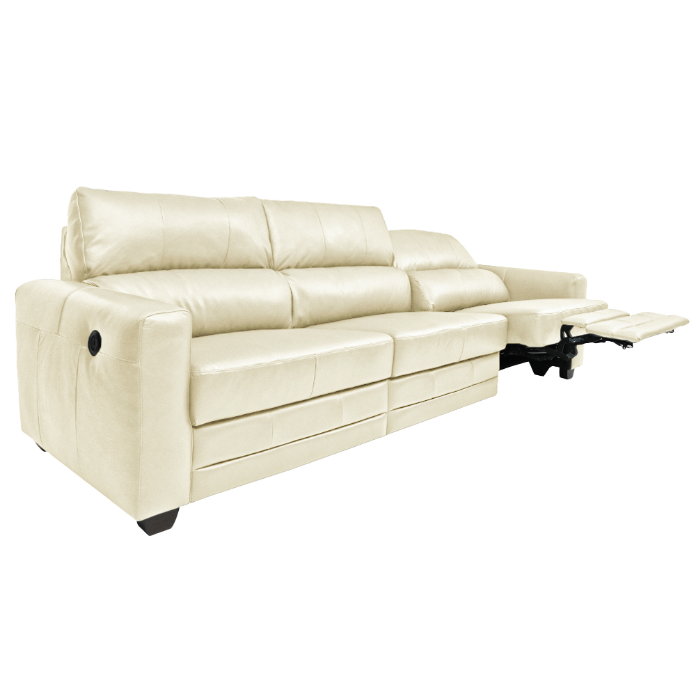 Sofá Sala de Cinema Elétrico Maldivas Reclinável Retrátil 4 Lugares 281cm Couro Off White G40 - Gran Belo