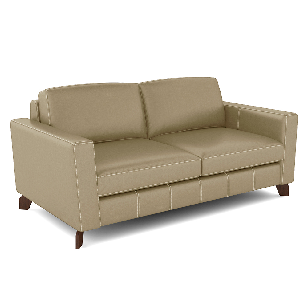 Sofá Sala de Estar Living 3 Lugares 200cm Presley Pés Madeira Couro Bege G52 - Gran Belo