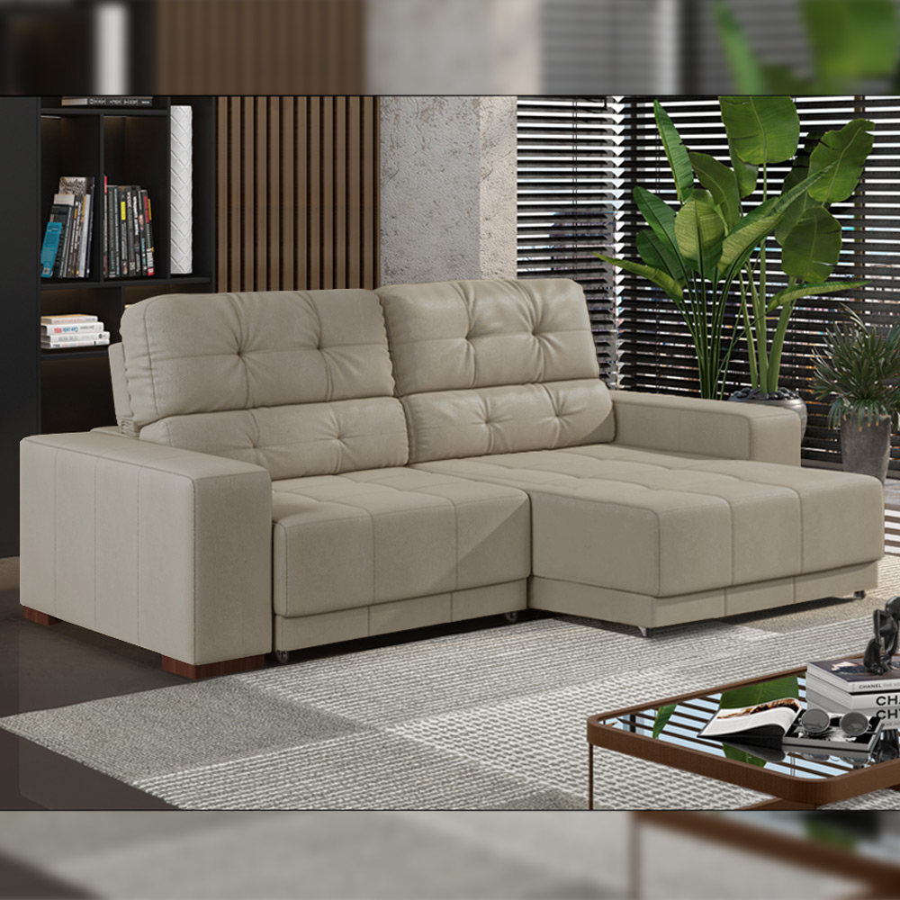 Sofá Sala de Estar Retrátil e Reclinável 3 Lugares Lisboa 210cm Couro Off White G58 - Gran Belo
