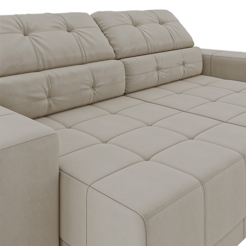 Sofá Sala de Estar Retrátil e Reclinável 3 Lugares Lisboa 210cm Couro Off White G58 - Gran Belo