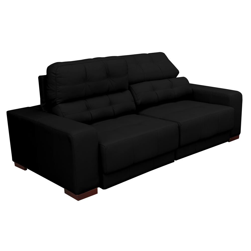 Sofá Sala de Estar Retrátil e Reclinável 3 Lugares Lisboa 210cm Couro Preto G58 - Gran Belo