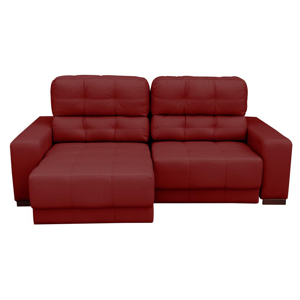 Sofá Sala de Estar Retrátil e Reclinável 3 Lugares Lisboa 210cm Couro Vermelho G58 - Gran Belo