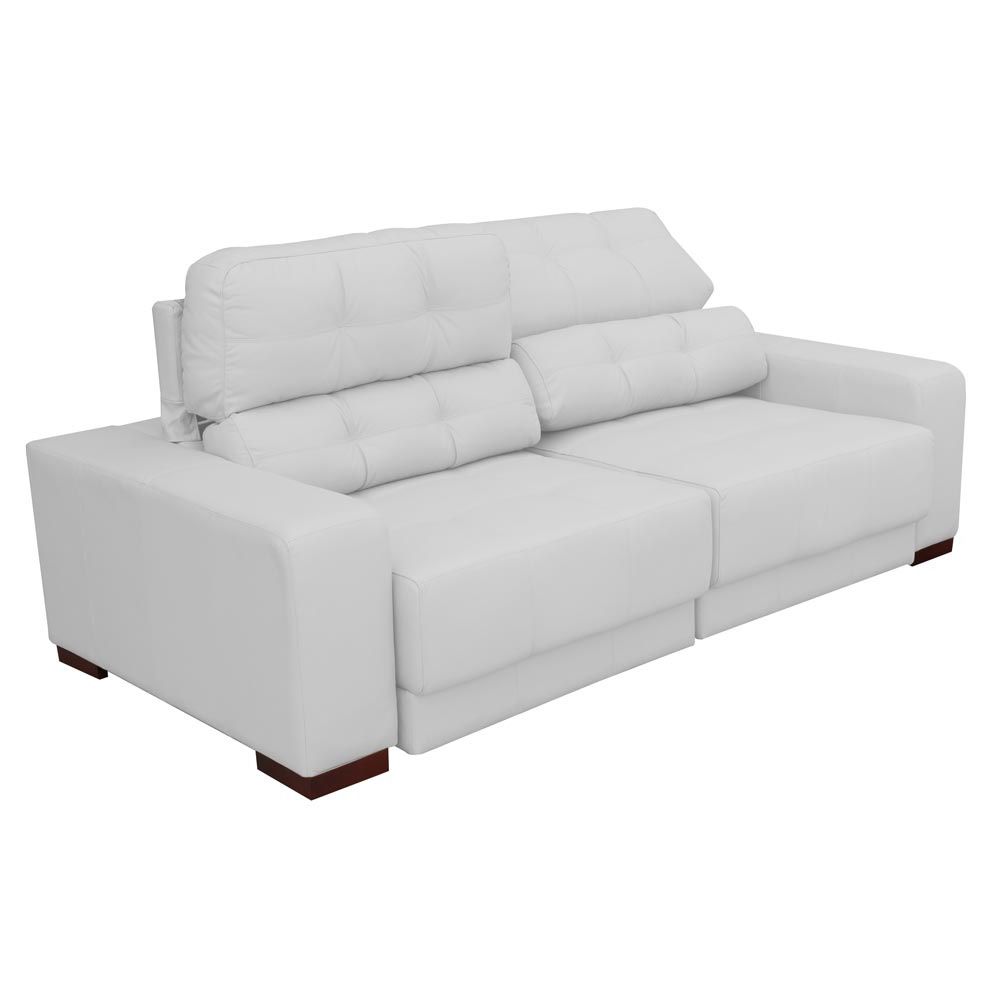 Sofá Sala de Estar Retrátil e Reclinável 3 Lugares Lisboa 230cm Couro Branco G58 - Gran Belo