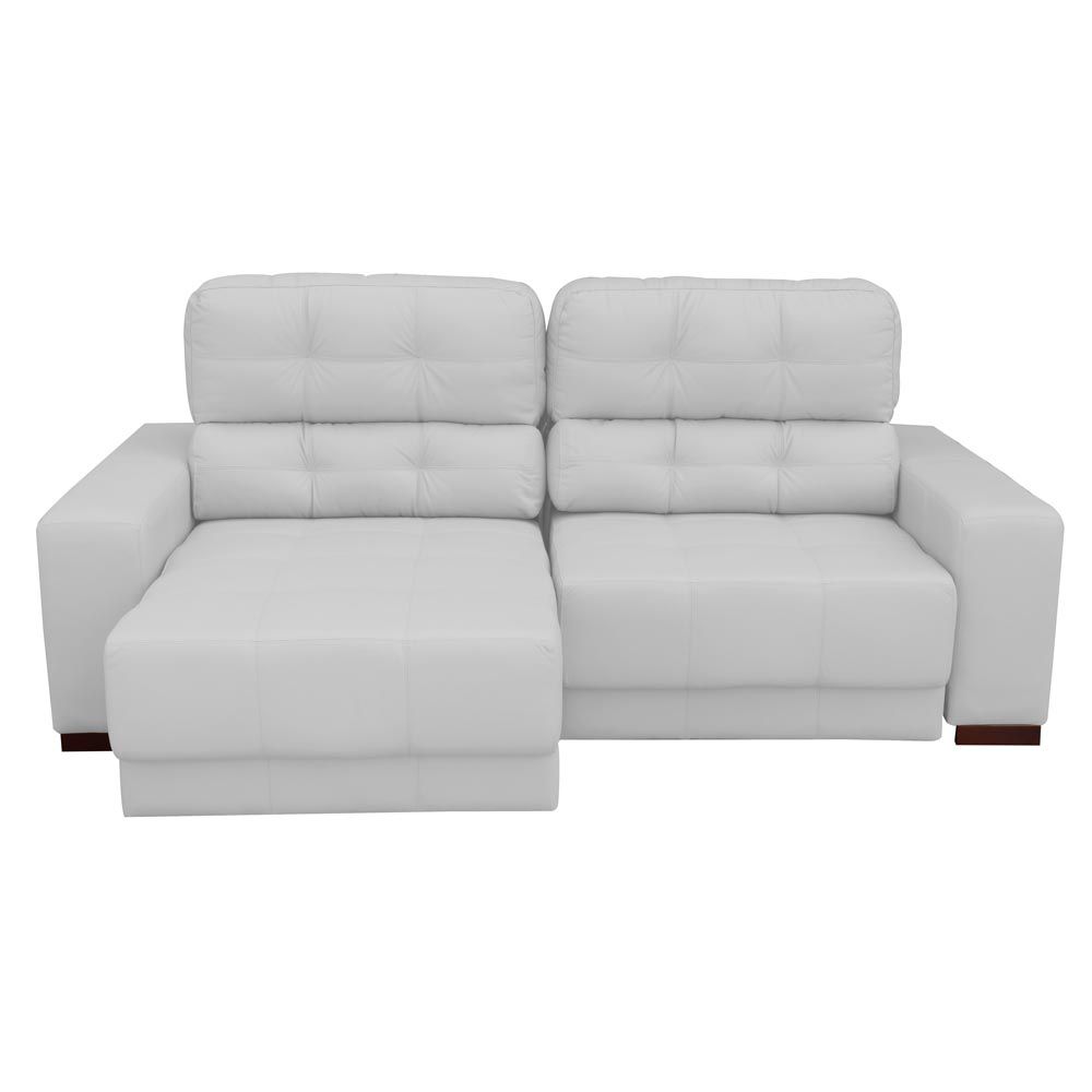 Sofá Sala de Estar Retrátil e Reclinável 3 Lugares Lisboa 230cm Couro Branco G58 - Gran Belo