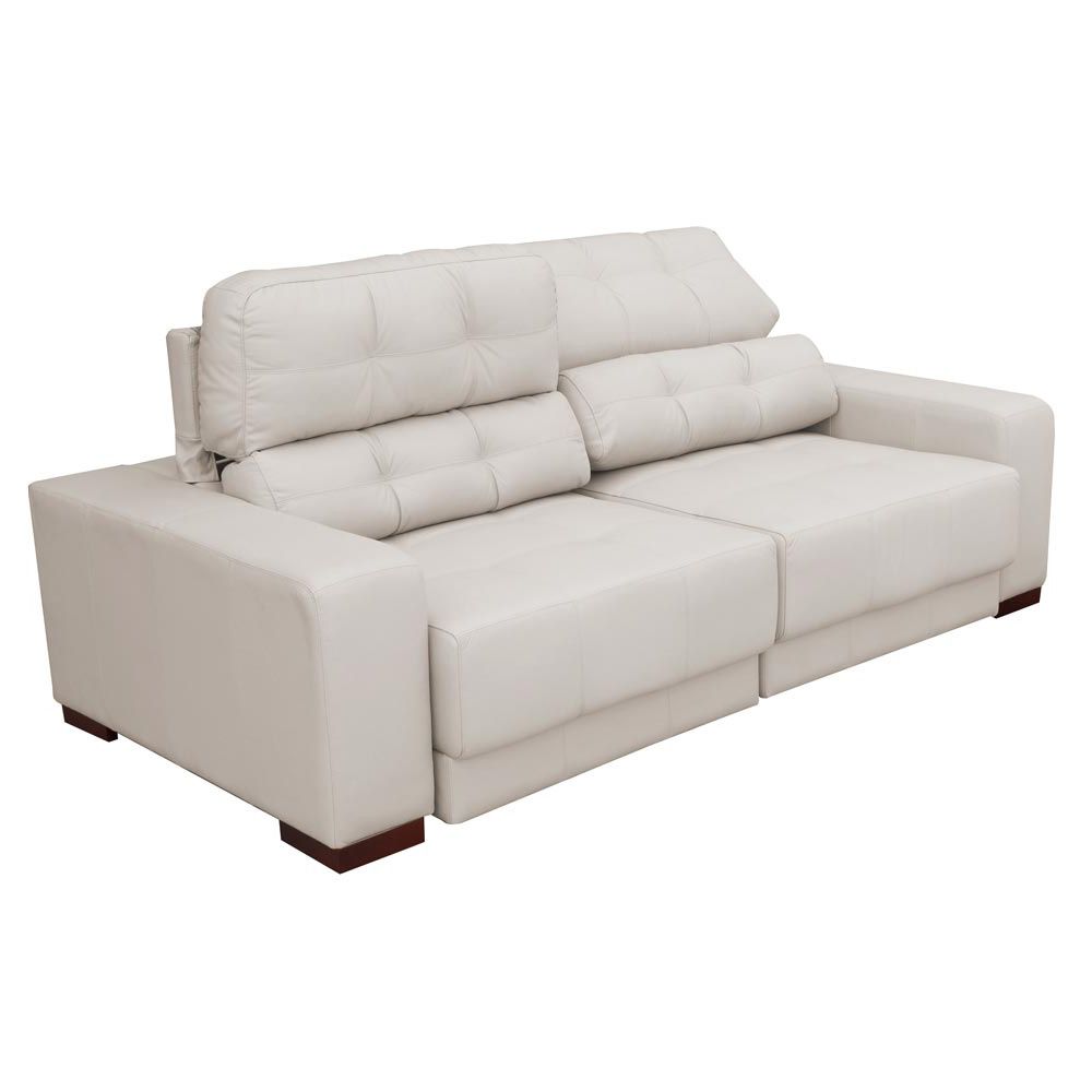 Sofá Sala de Estar Retrátil e Reclinável 4 Lugares Lisboa 250cm Couro Off White G58 - Gran Belo