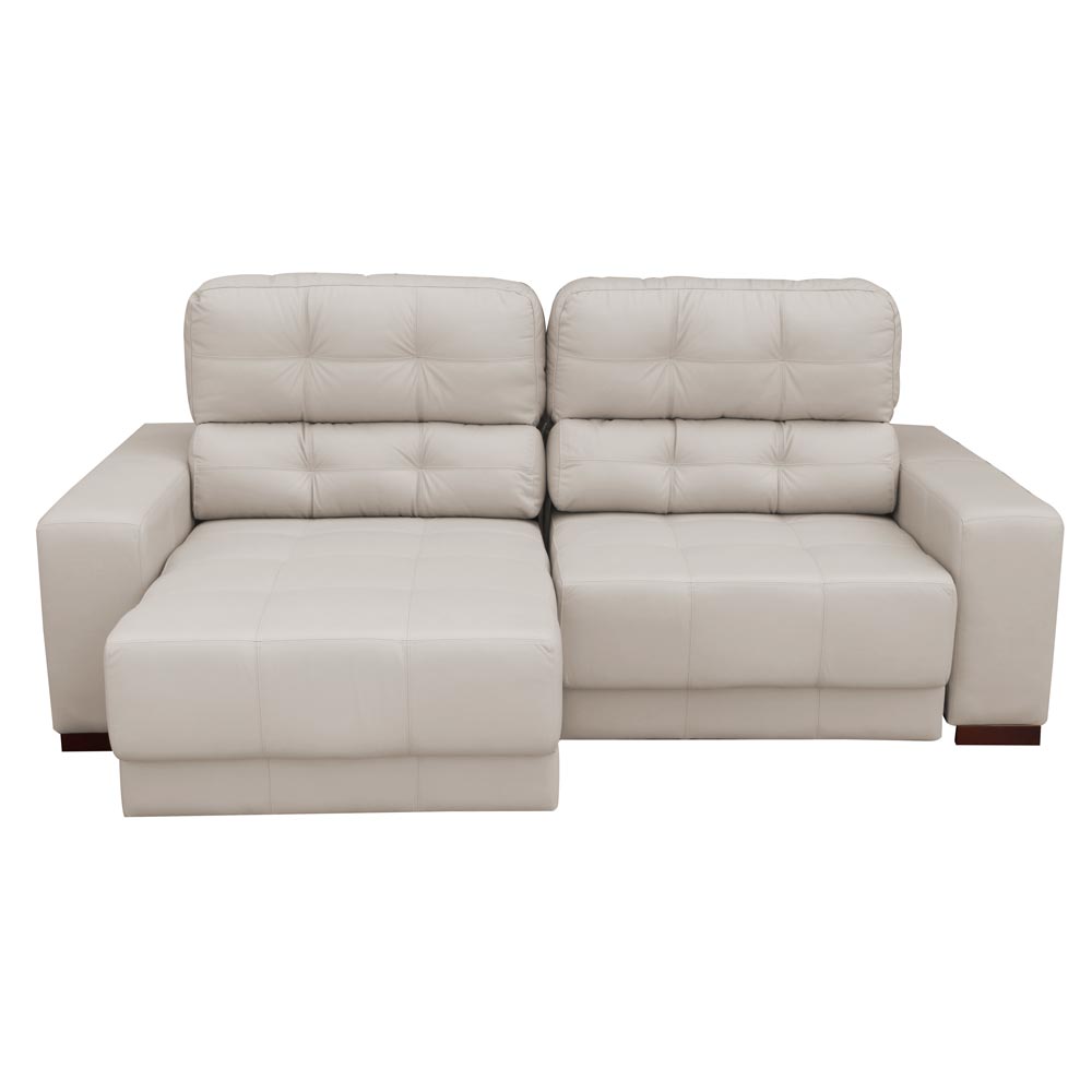 Sofá Sala de Estar Retrátil e Reclinável 4 Lugares Lisboa 250cm Couro Off White G58 - Gran Belo