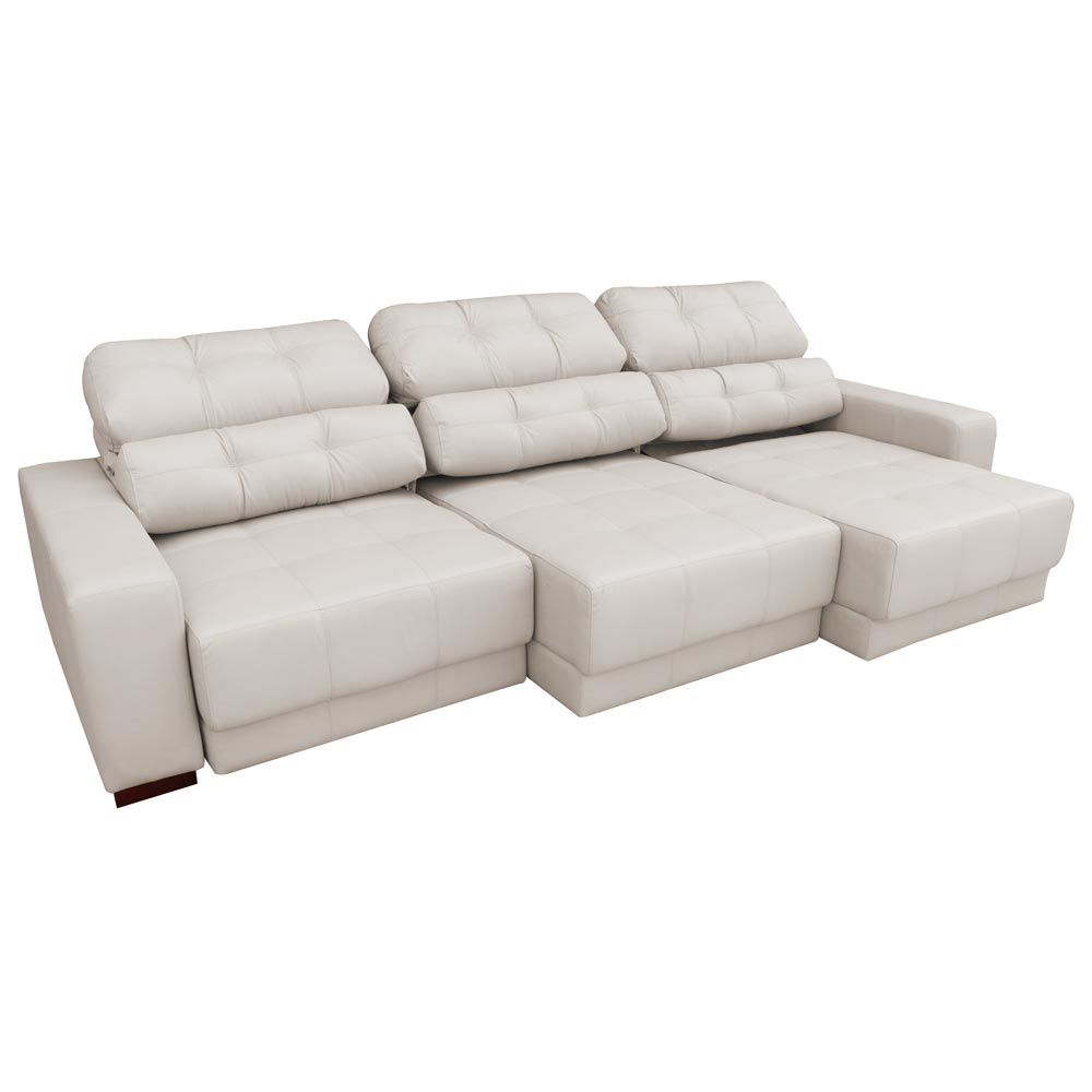 Sofá Sala de Estar Retrátil e Reclinável 5 Lugares Lisboa 290cm Couro Off White G58 - Gran Belo