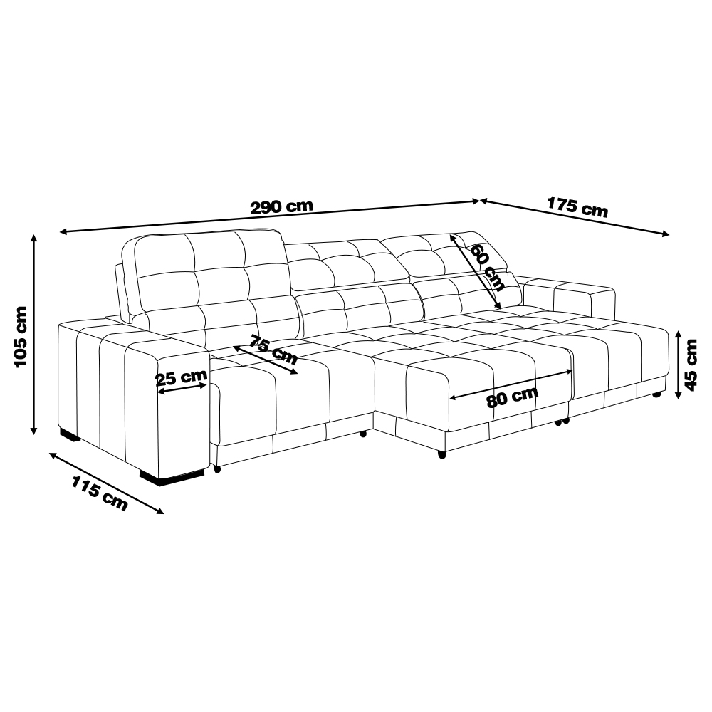 Sofá Sala de Estar Retrátil e Reclinável 5 Lugares Lisboa 290cm Couro Off White G58 - Gran Belo