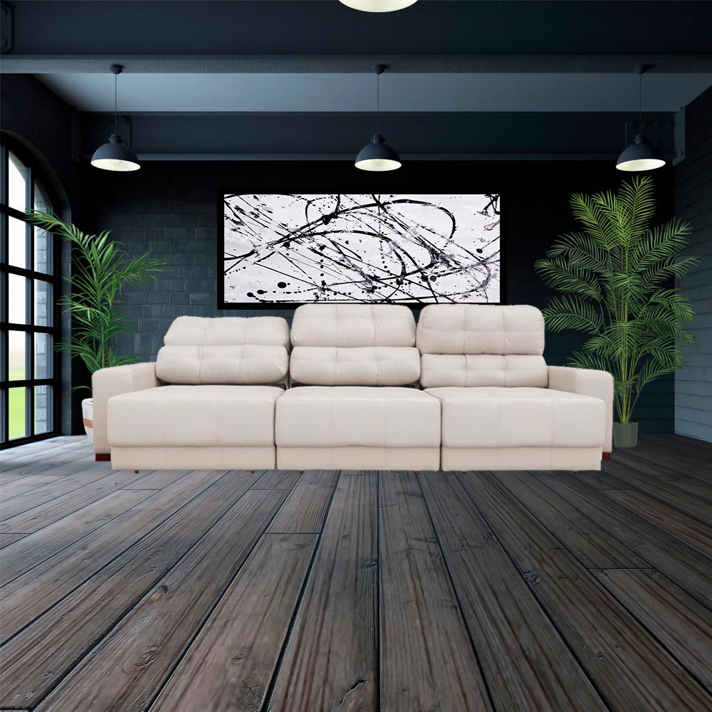 Sofá Sala de Estar Retrátil e Reclinável 5 Lugares Lisboa 320cm Couro Off White G58 - Gran Belo