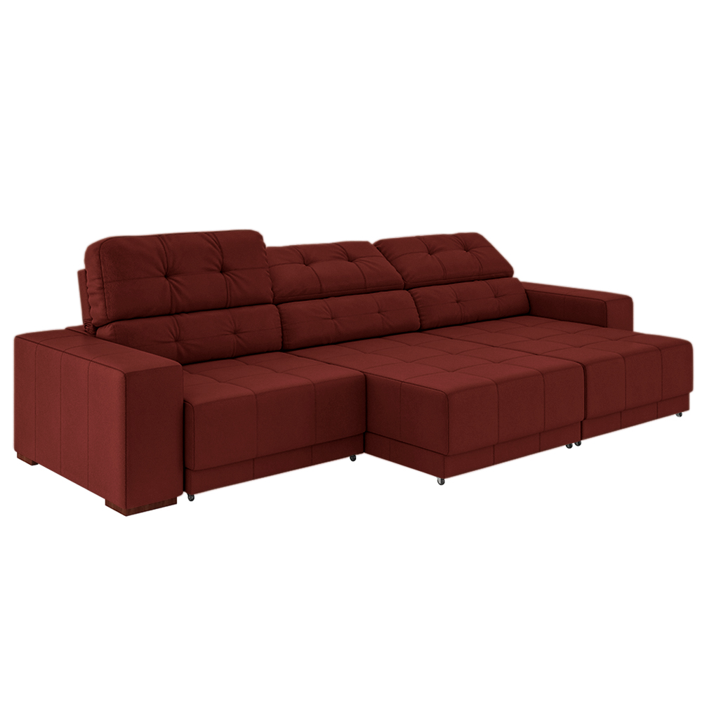 Sofá Sala de Estar Retrátil e Reclinável 5 Lugares Lisboa 320cm Vermelho Couro G58 - Gran Belo