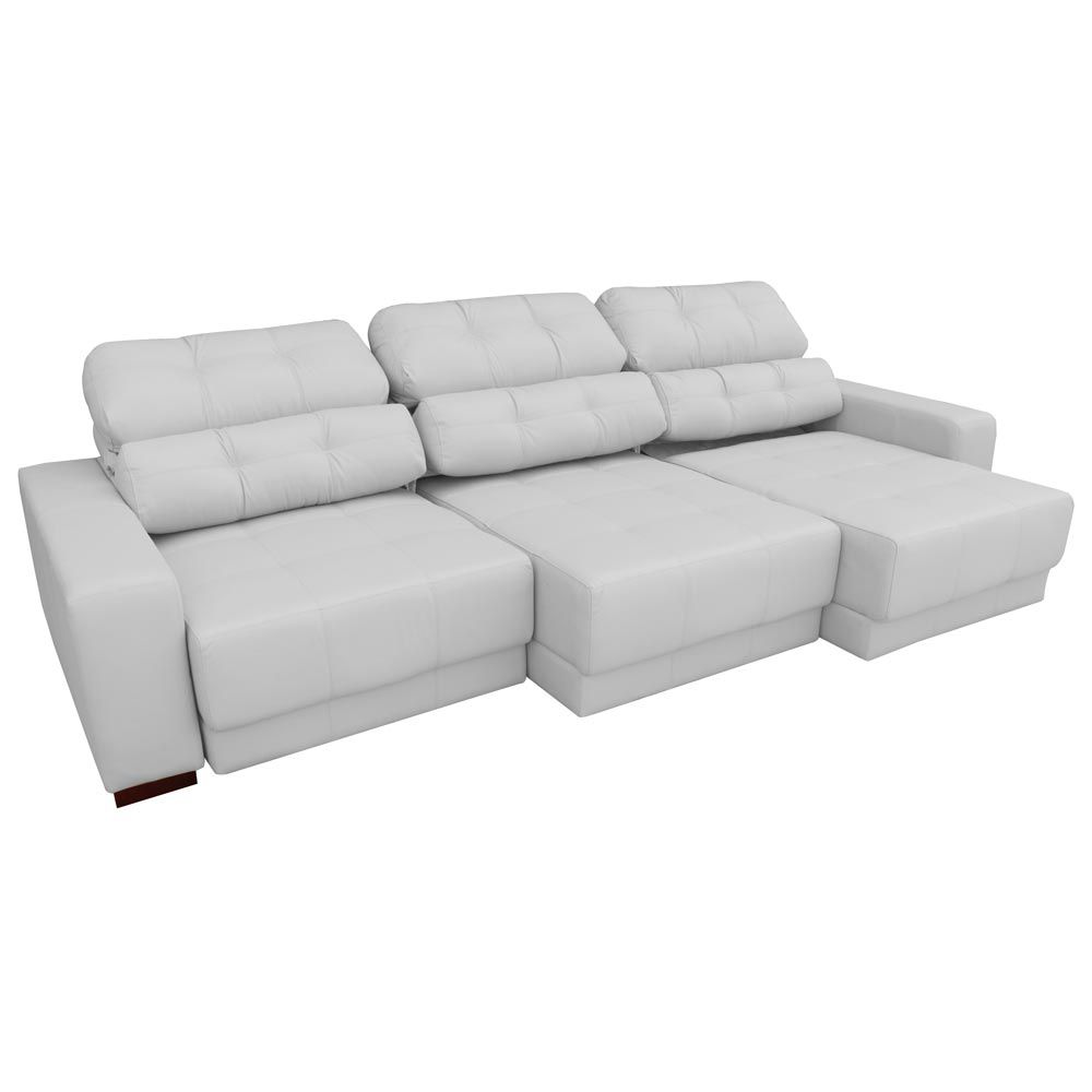 Sofá Sala de Estar Retrátil e Reclinável 5 Lugares Lisboa 350cm Couro Branco G58 - Gran Belo