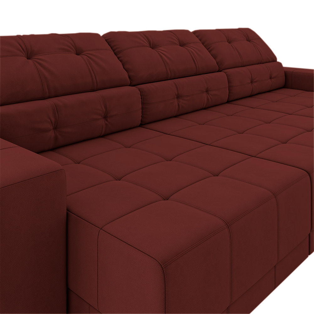 Sofá Sala de Estar Retrátil e Reclinável 5 Lugares Lisboa 350cm Couro Vermelho G58 - Gran Belo