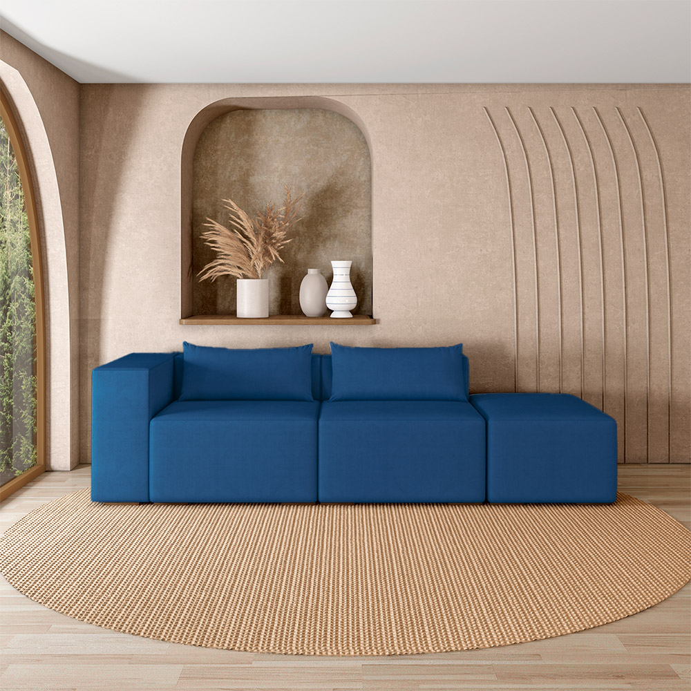 Sofá Versátil Sala de Estar Atlanta 318cm Modulado Veludo Azul G52 - Gran Belo