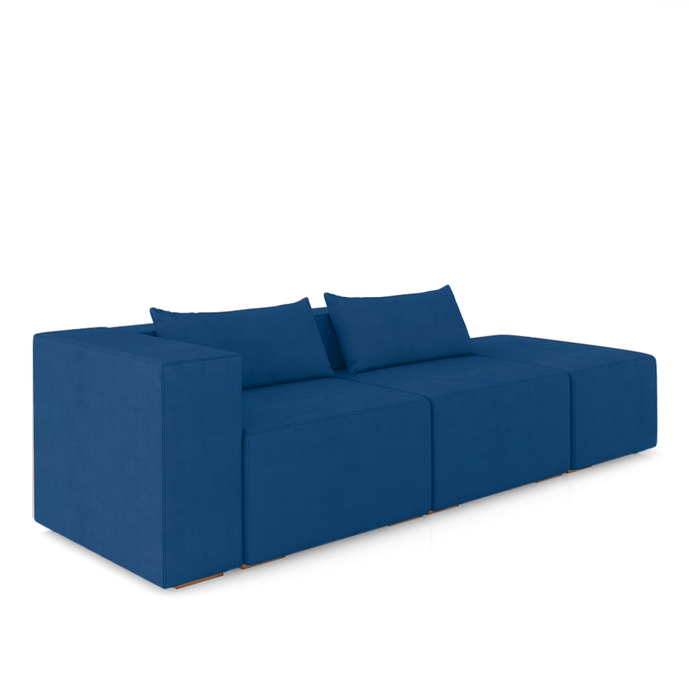 Sofá Versátil Sala de Estar Atlanta 318cm Modulado Veludo Azul G52 - Gran Belo