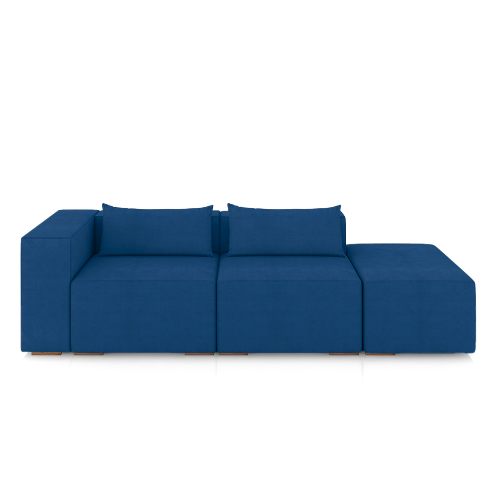 Sofá Versátil Sala de Estar Atlanta 318cm Modulado Veludo Azul G52 - Gran Belo