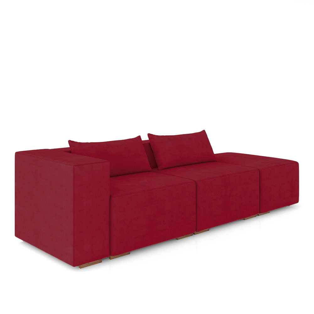 Sofá Versátil Sala de Estar Atlanta 318cm Modulado Veludo Bordô G52 - Gran Belo