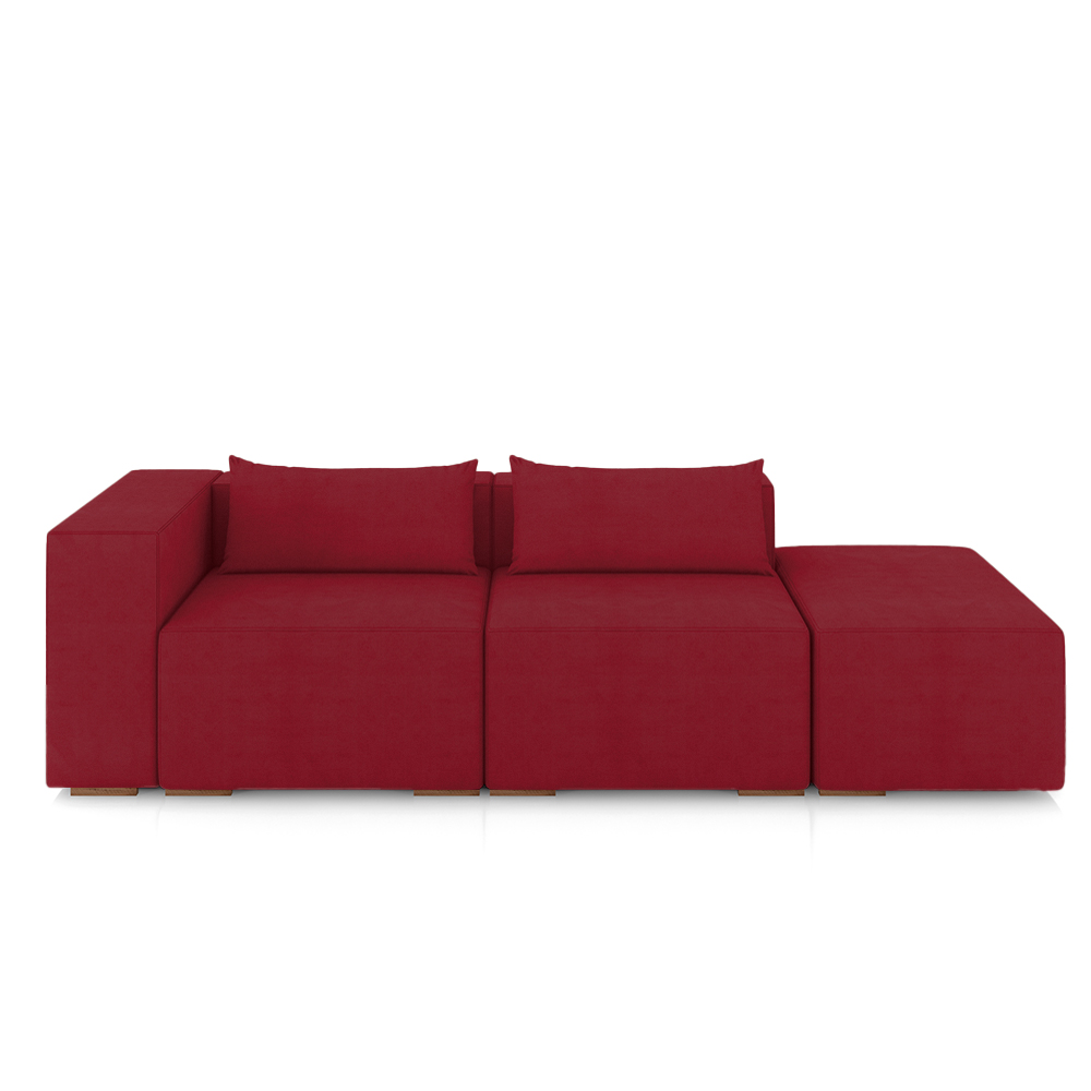 Sofá Versátil Sala de Estar Atlanta 318cm Modulado Veludo Bordô G52 - Gran Belo