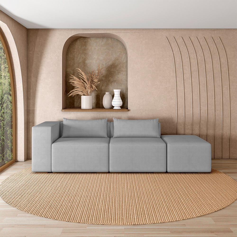 Sofá Versátil Sala de Estar Atlanta 318cm Modulado Veludo Cinza G52 - Gran Belo