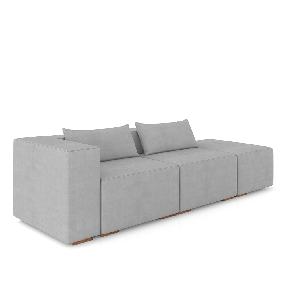 Sofá Versátil Sala de Estar Atlanta 318cm Modulado Veludo Cinza G52 - Gran Belo