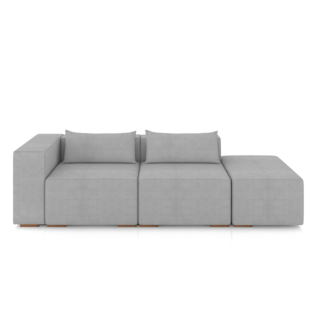 Sofá Versátil Sala de Estar Atlanta 318cm Modulado Veludo Cinza G52 - Gran Belo