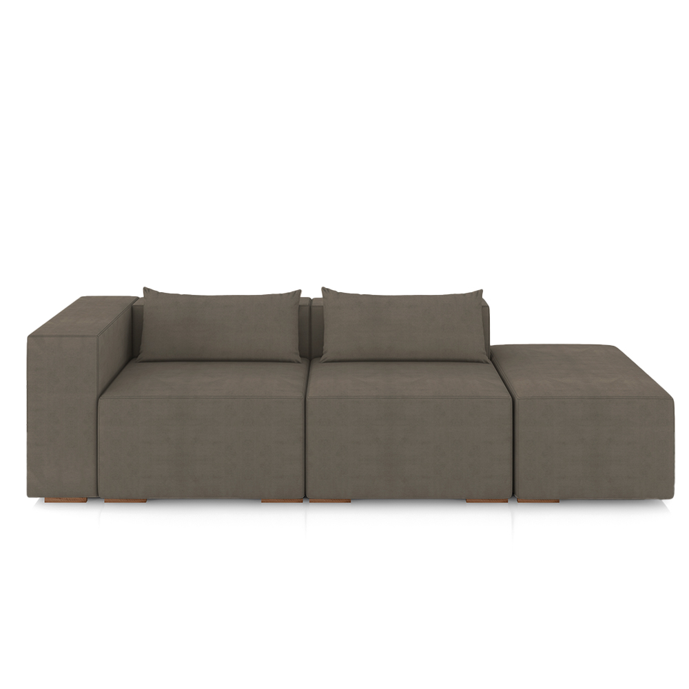 Sofá Versátil Sala de Estar Atlanta 318cm Modulado Veludo Marrom G52 - Gran Belo